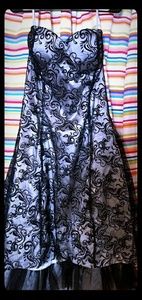 Silver and black strapless dress